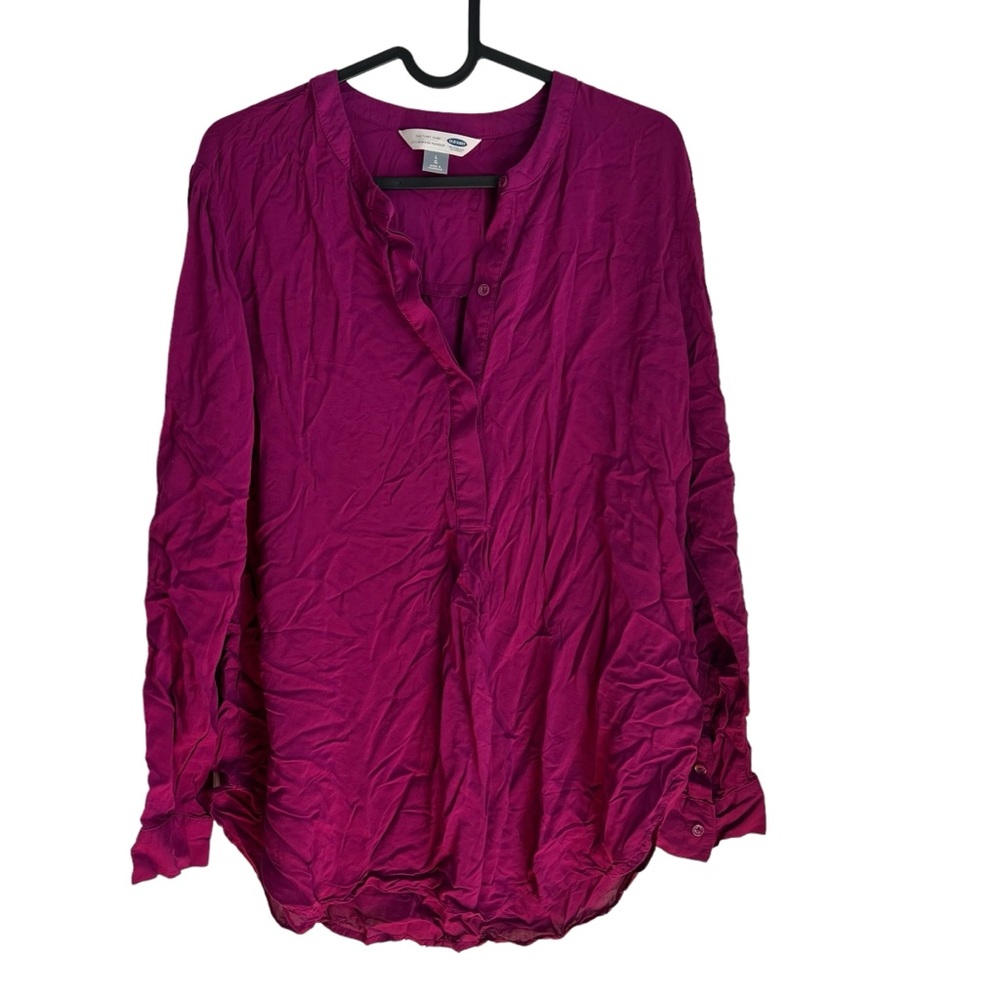 2/$15 Old Navy Large Fuschia Purple long sleeve quarter button down top
